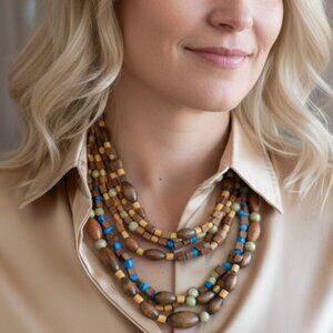 KATE HINES necklace designer statement wood beaded (asst. colors)